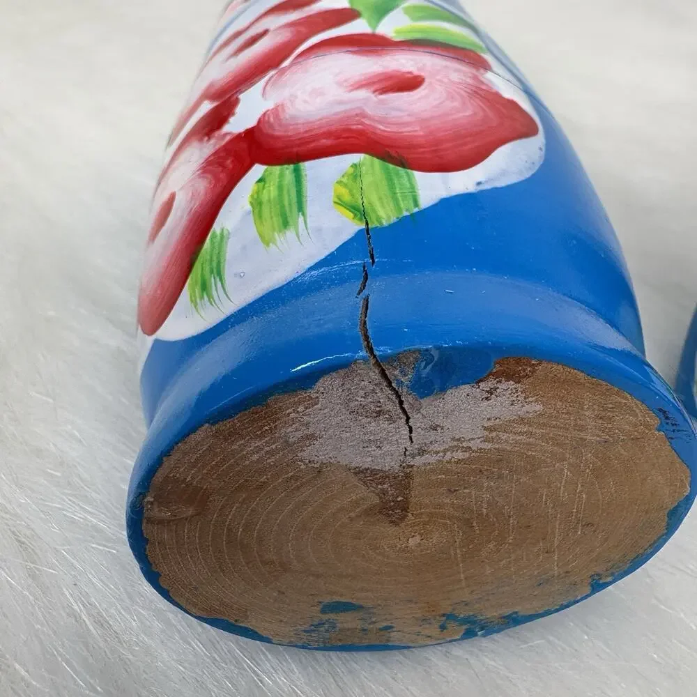 5 Pc Matryoshka Nesting Dolls Hand Painted Blue Floral Babushka Russian Wood